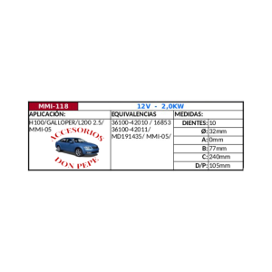 MOTOR DE PARTIDA 12V 10D HYUNDAI H-100 S5005 - Imagen 2