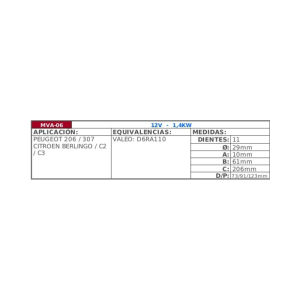 MOTOR DE PARTIDA 12V 11D CITROEN/PEUGEOT MTMVA06 - Imagen 2