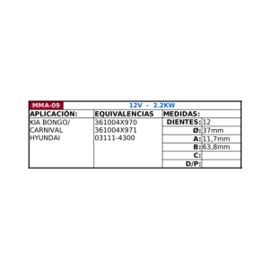 MOTOR DE PARTIDA 12V 12D 2.2KW KIA BONGO CARNIVAL MTMMA09 - Imagen 2