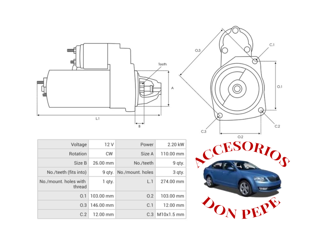 MOTOR DE PARTIDA 12V 2.2KW 9D - Imagen 5