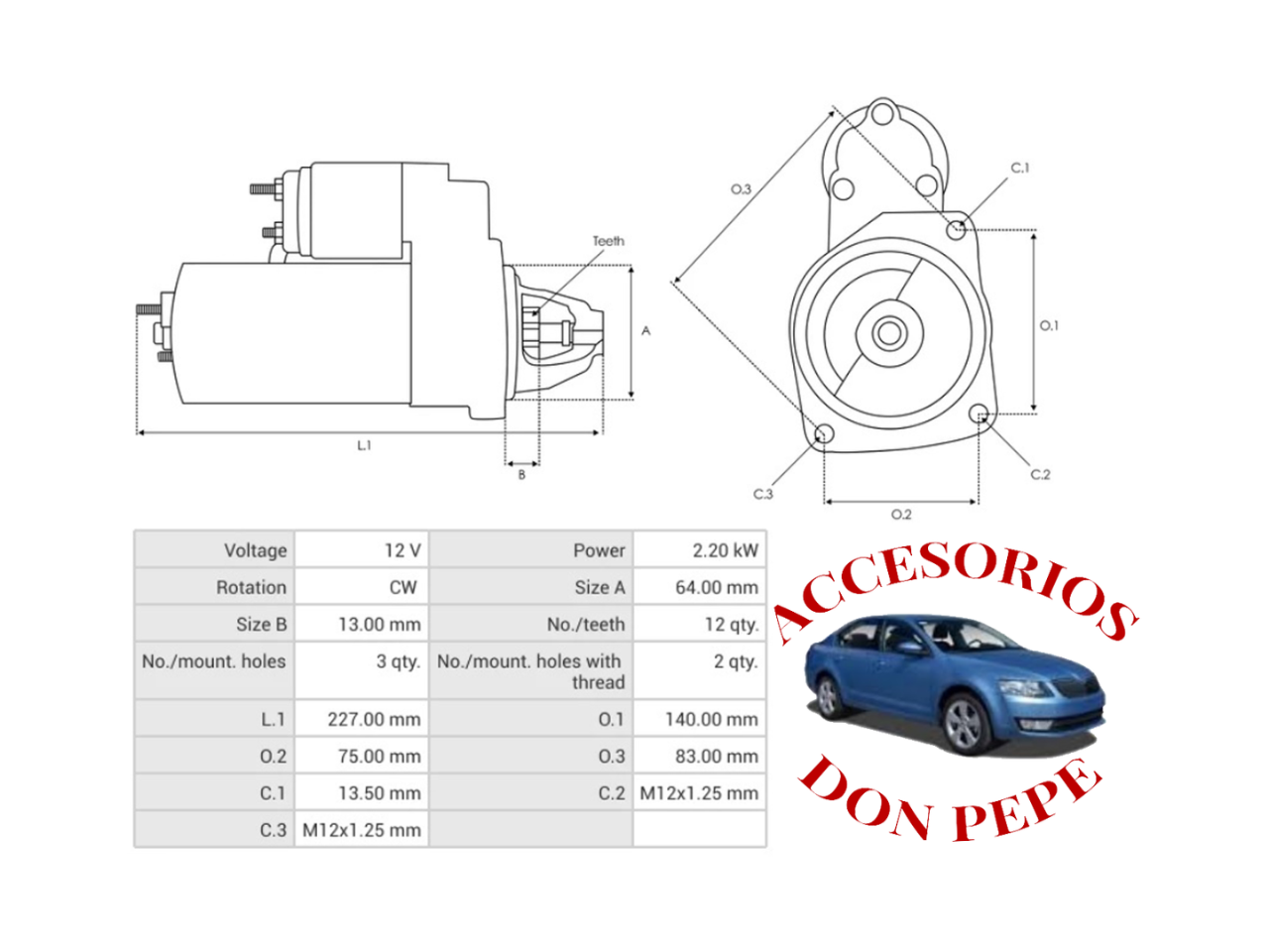 MOTOR DE PARTIDA 12V 12D 2.2KW KIA BONGO CARNIVAL - Imagen 5