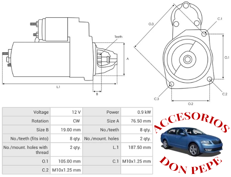 MOTOR DE PARTIDA 12V HYUNDAI 8D. - Imagen 5