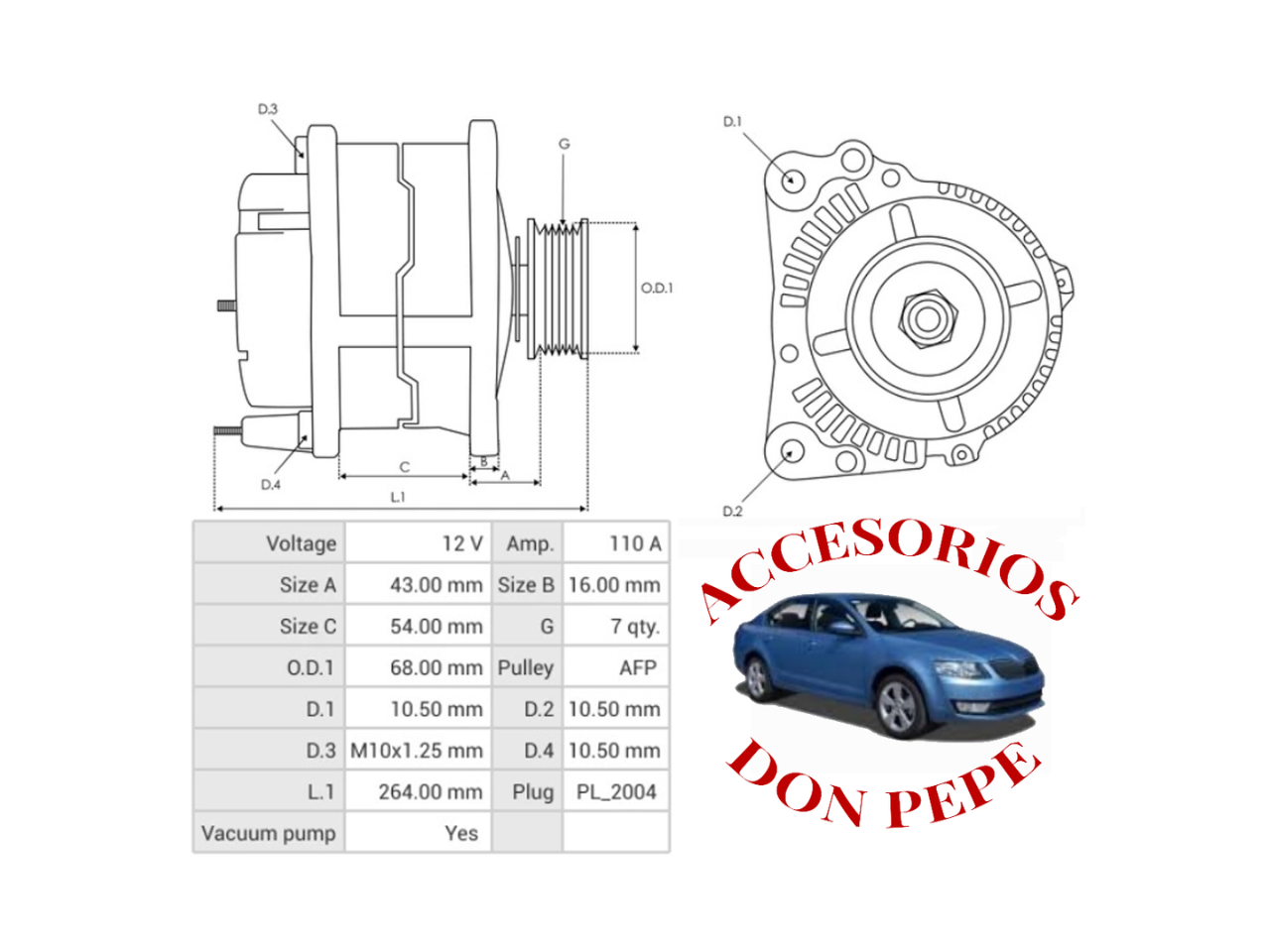 ALTERNADOR HYUNDA H-1 2.5L 12V 80A - Imagen 6