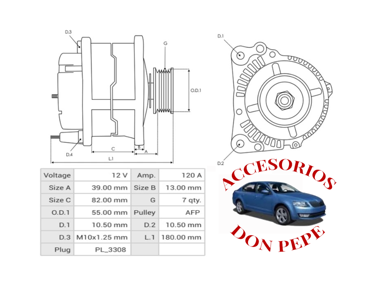 ALTERNADOR NISSAN NP 300 12V 120A POLEA 2015-2018 - Imagen 6