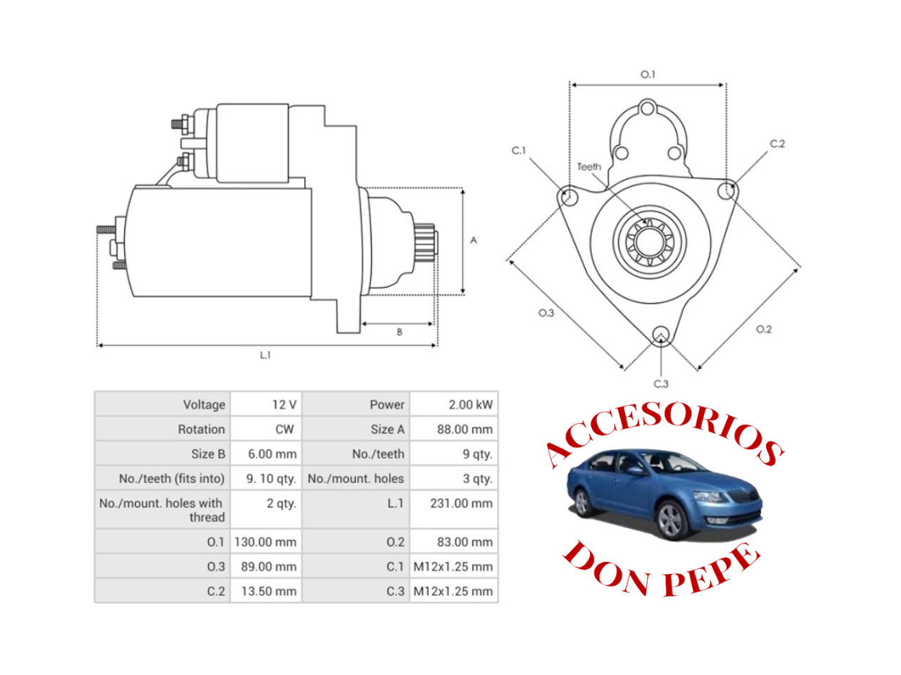 MOTOR DE PARTIDA KIA BESTA-SPORTAGE 12V 9D - Imagen 5