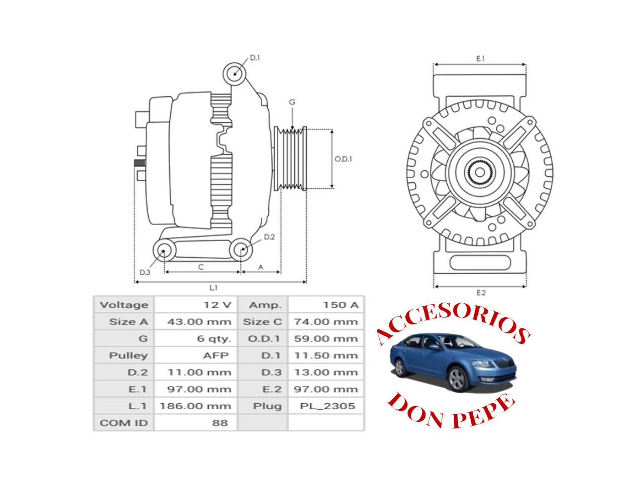 ALTERNADOR 12V 150A CITROEN/PEUGEOT 2.0 - Imagen 6