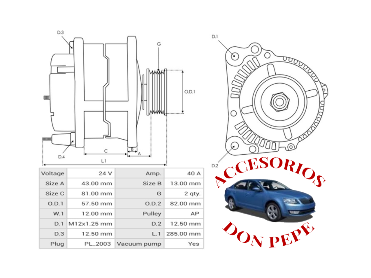 ALTERNADOR HYUNDAI MIGHTY 2.5/3.0 24V 70A - Imagen 6