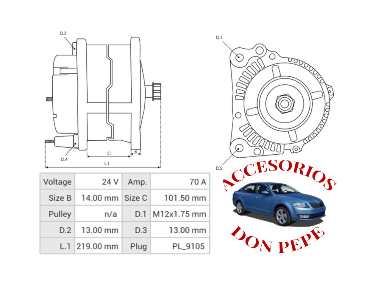 ALTERNADOR 24V 70A CUMMINS 22SI - Imagen 6