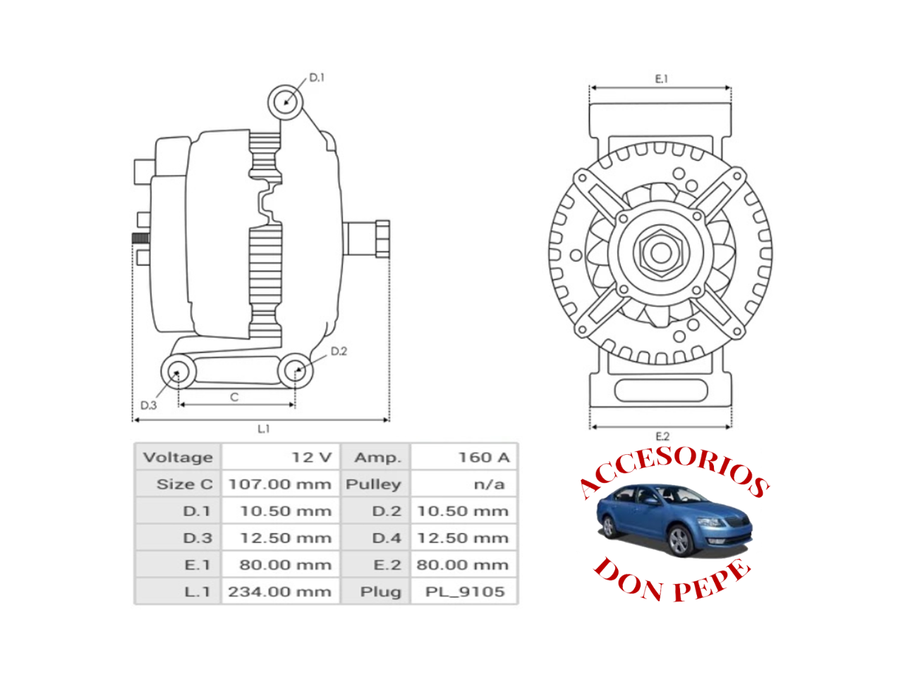 ALTERNADOR 12V 160Am S/POLEA CATERPILLER-FORD - Imagen 6