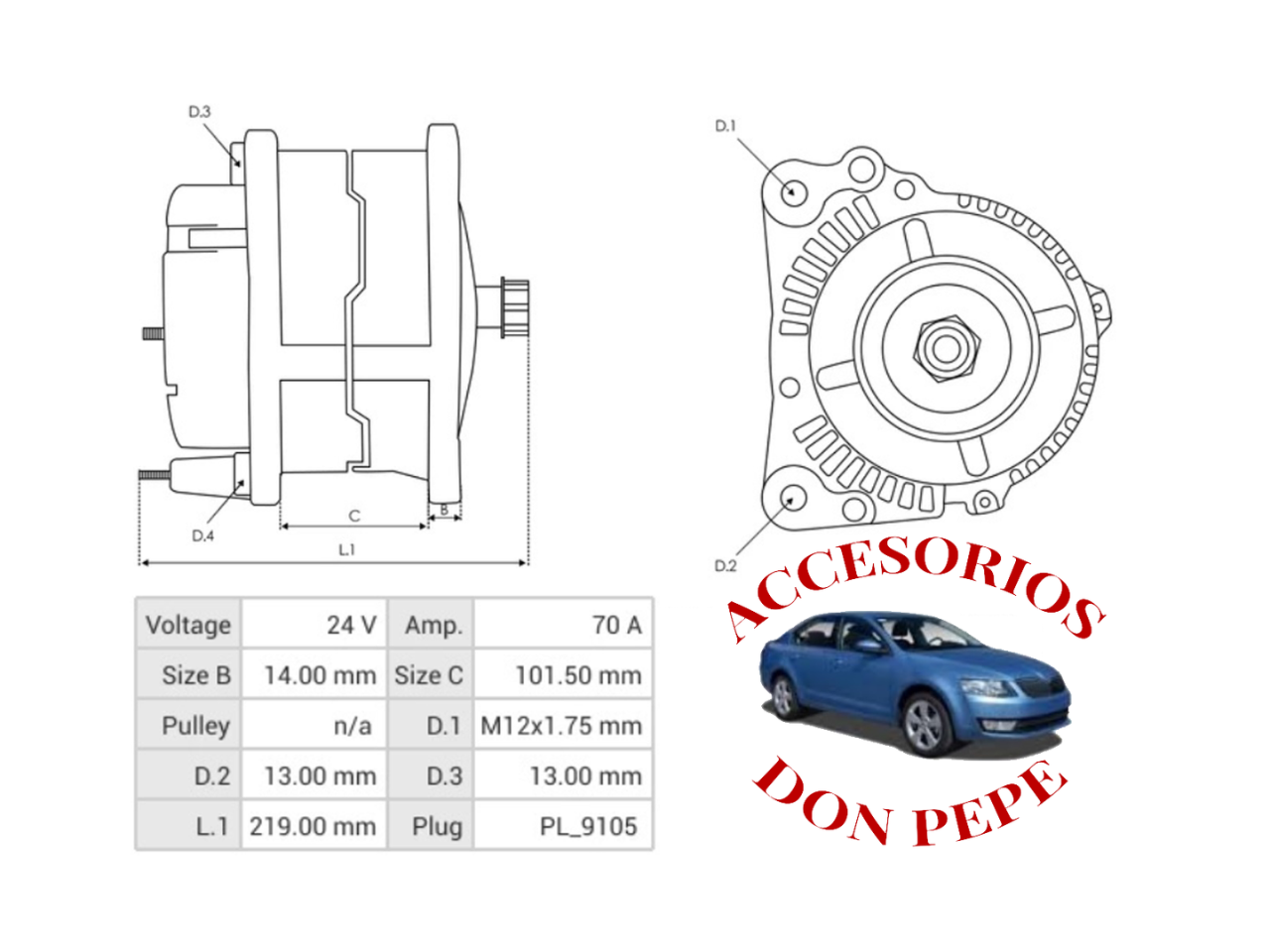 ALTERNADOR DELCO 24V 70A S/POLEA CUMMINS/JOHN DEERE - Imagen 6