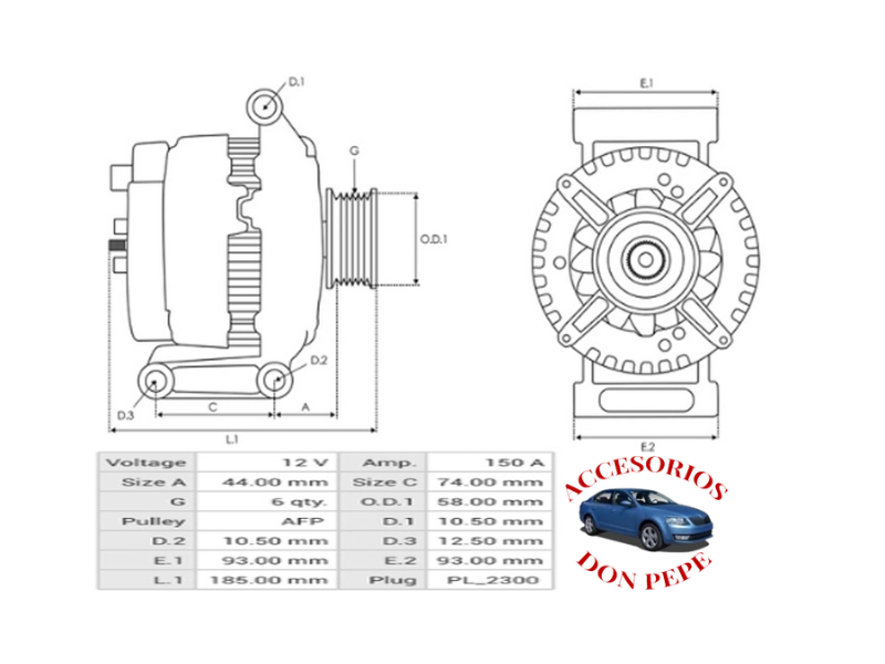 ALTERNADOR 12V 150A PEUGEOT BOXER 6PK - Imagen 6
