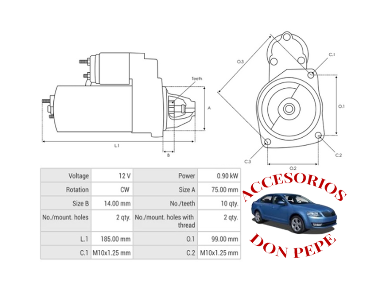 MOTOR DE PARTIDA HYUNDAI I10/I20 12V 0.9KW 10D - Imagen 6