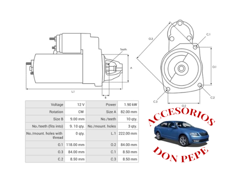 MOTOR DE PARTIDA 12V 10D OPEL ASTRA/FIAT - Imagen 5