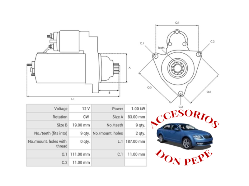 MOTOR DE PARTIDA 12V 1.00KW 9D NISSAN TERRANO-D22 - Imagen 5