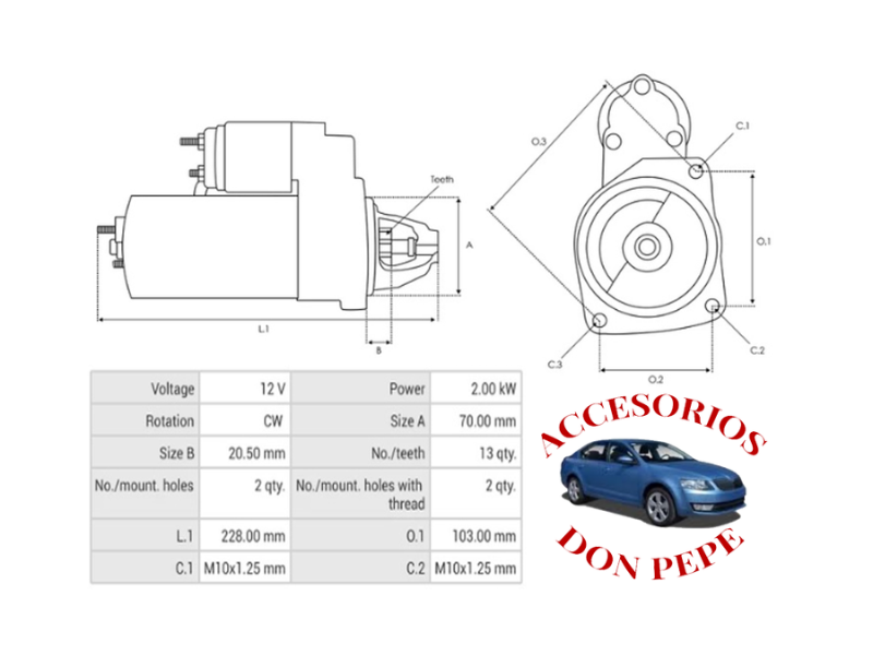 MOTOR DE PARTIDA MITSUBISHI L-200 12V 13D - Imagen 5